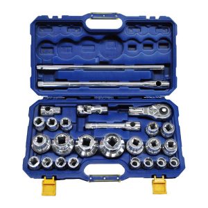 26Pc 20mm Drive 12PT Metric Socket Set Chrome Finish