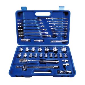40-Piece 12.5mm Drive Metric Socket Set with Ratchet & Combination Wrenches
